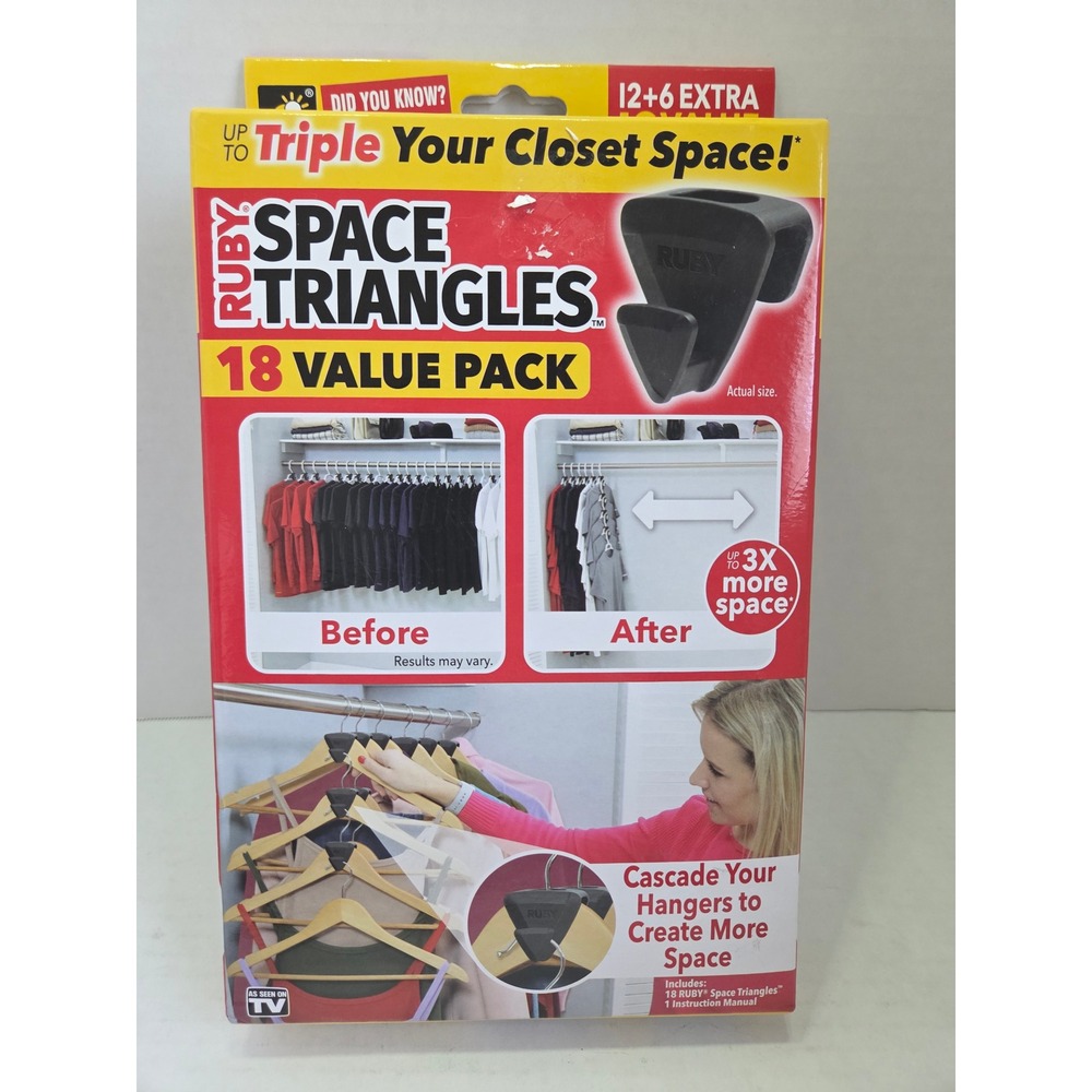 Ruby Space Triangles 18 Value Pack Closet Hanger Organizer Hooks Black
